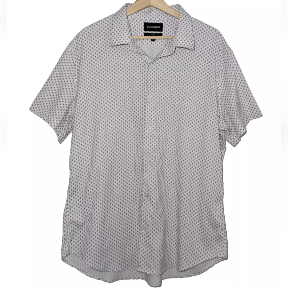 Bonobos Slim Fit Button Down Short Sleeve Men's Camp Shirt White Print XL